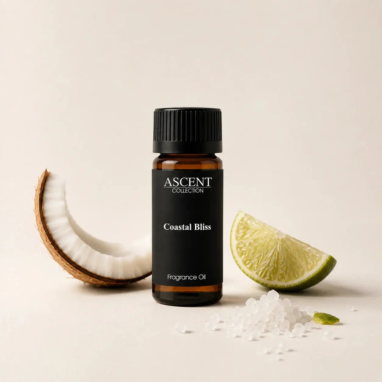 Coastal Bliss essential oil bottle with tropical coconut lime aromatherapy blend